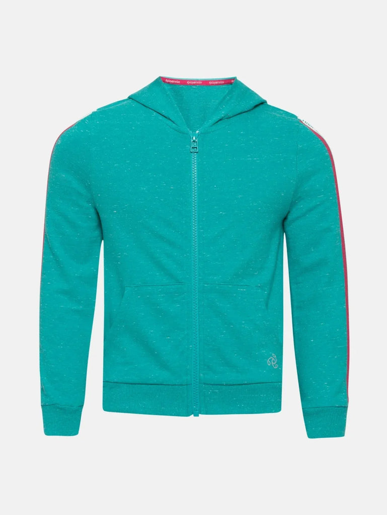 Paradise Teal Snow Melange Jockey Full Sleeve Hoodie Jacket for Girls