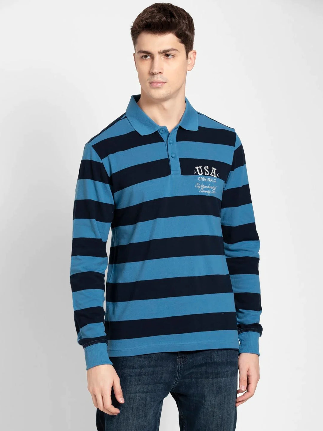 Shop JOCKEY Men's Super Combed Cotton Striped Full Sleeve Polo T-Shirt