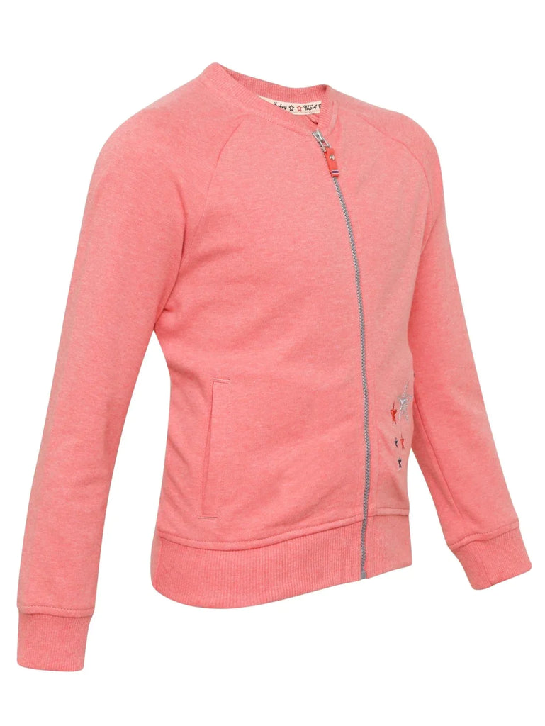 Passion Red Melange Jockey Girl's Super Combed Cotton Full Sleeve Jacket