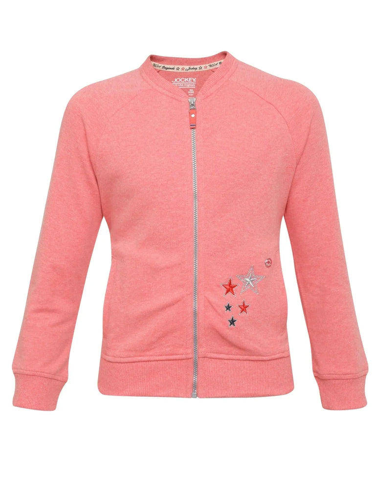 Passion Red Melange Jockey Girl's Super Combed Cotton Full Sleeve Jacket