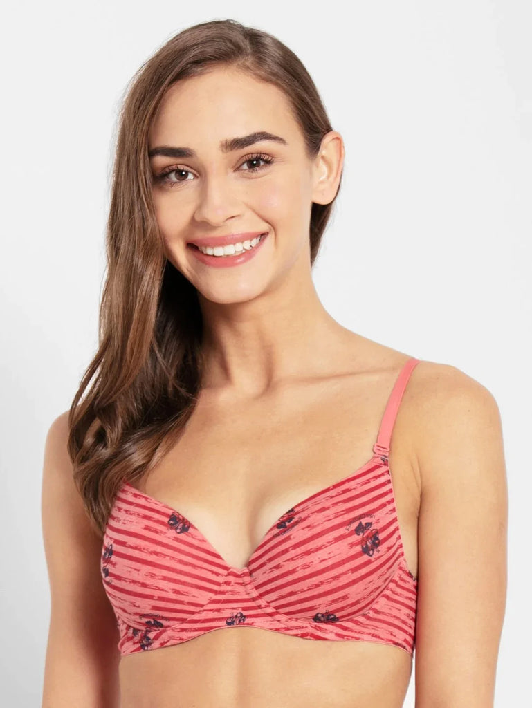 Passion Red Melange JOCKEY Women's Under-Wired Padded Medium Coverage T-Shirt Bra