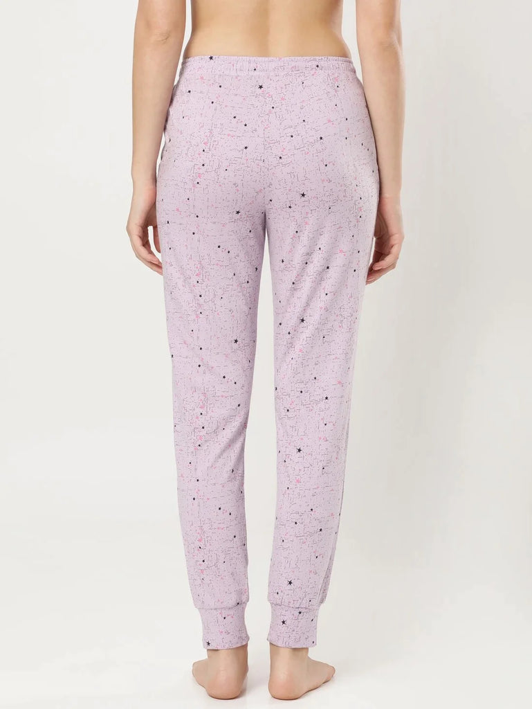 Pastel Lilac JOCKEY Women's Relaxed Fit Cuffed Hem Styled Printed Pyjama.