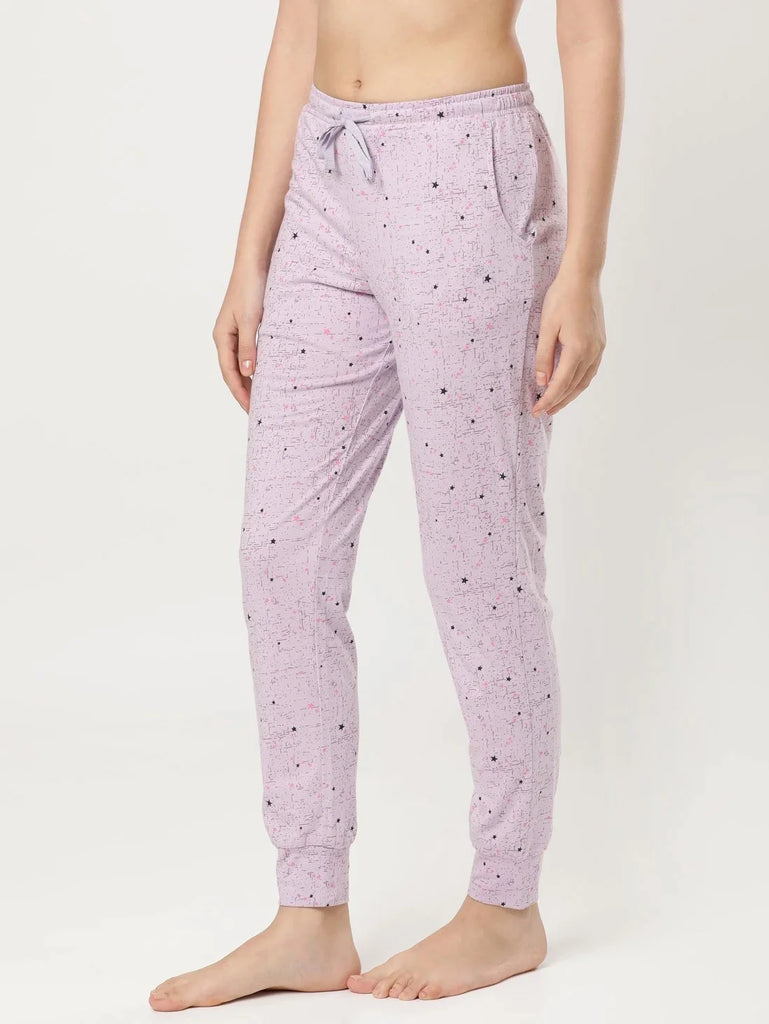 Pastel Lilac JOCKEY Women's Relaxed Fit Cuffed Hem Styled Printed Pyjama.