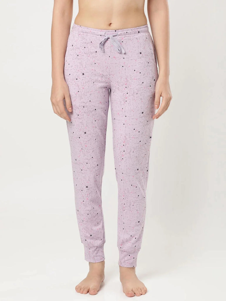 Pastel Lilac JOCKEY Women's Relaxed Fit Cuffed Hem Styled Printed Pyjama.