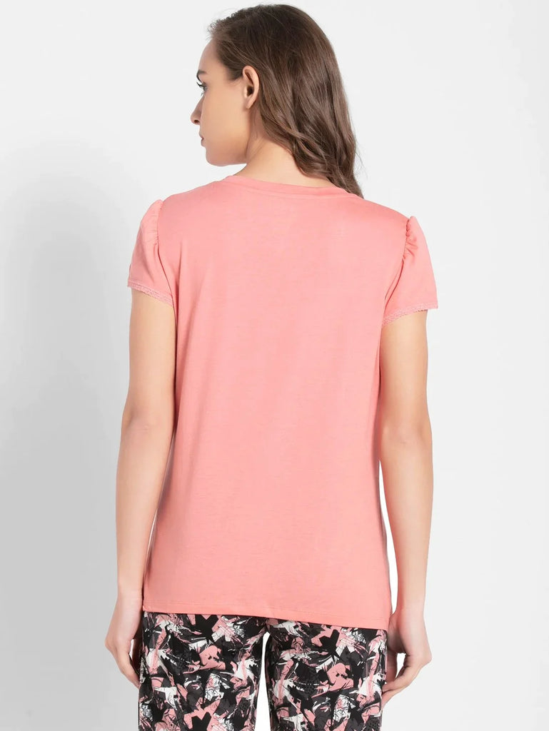 Peach Blossom JOCKEY Women's Solid V Neck Half Sleeve T-Shirt