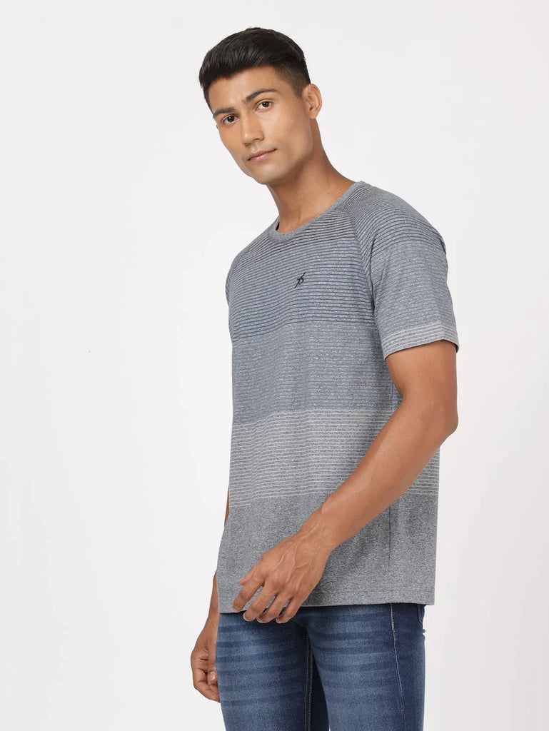 Performance Navy Grindle JOCKEY Men's Striped Round Neck Half Sleeve T-Shirt