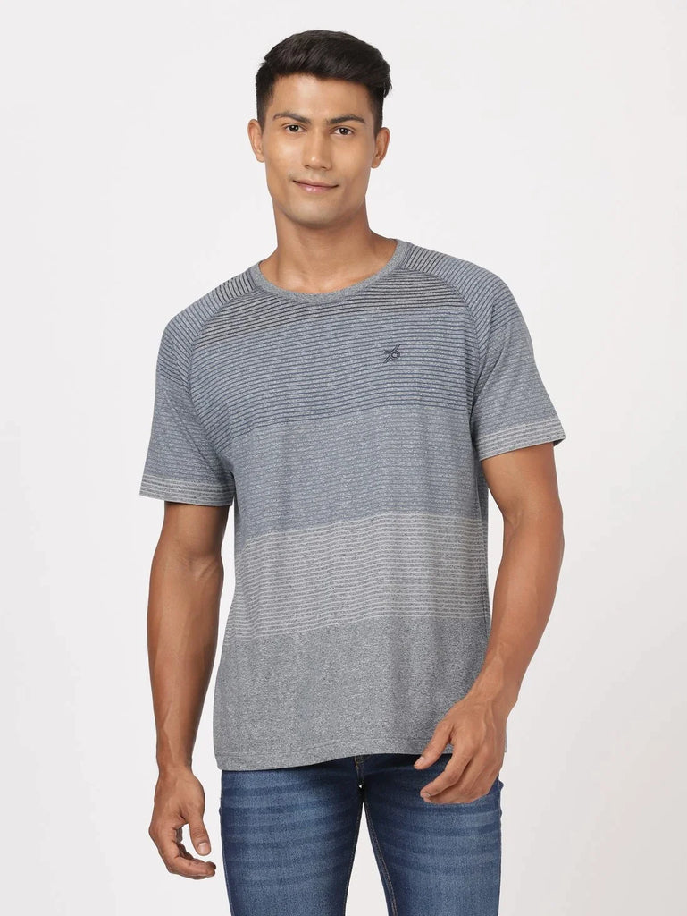 Performance Navy Grindle JOCKEY Men's Striped Round Neck Half Sleeve T-Shirt