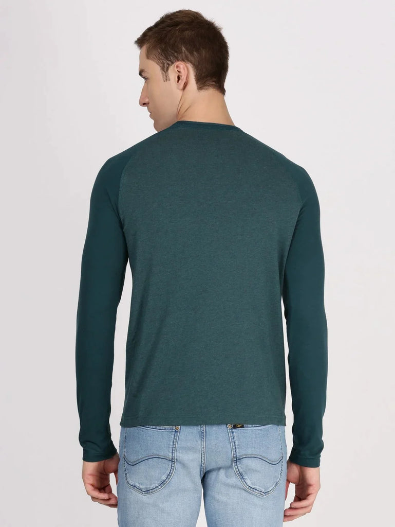 Pine Melange JOCKEY Men's Solid Full Sleeve Henley T-Shirt