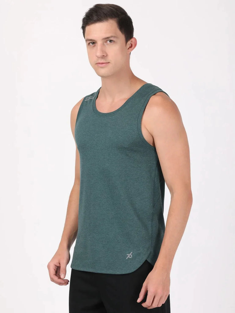 Pine Melange JOCKEY Men's Solid Low Neck Tank Top