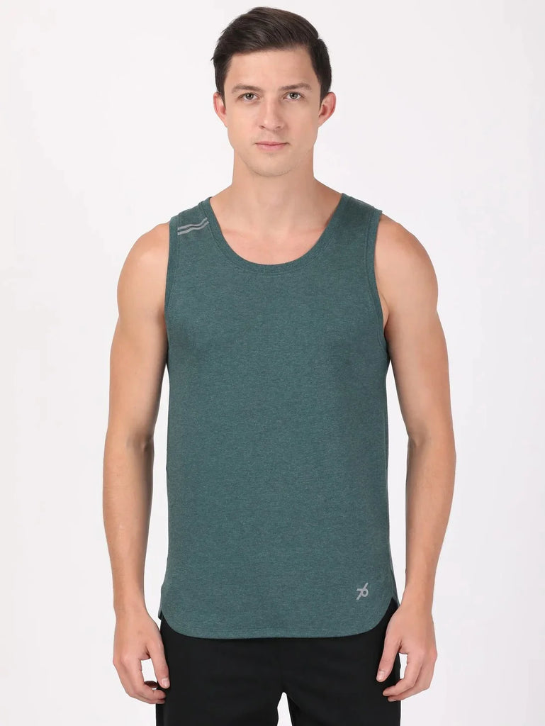 Pine Melange JOCKEY Men's Solid Low Neck Tank Top