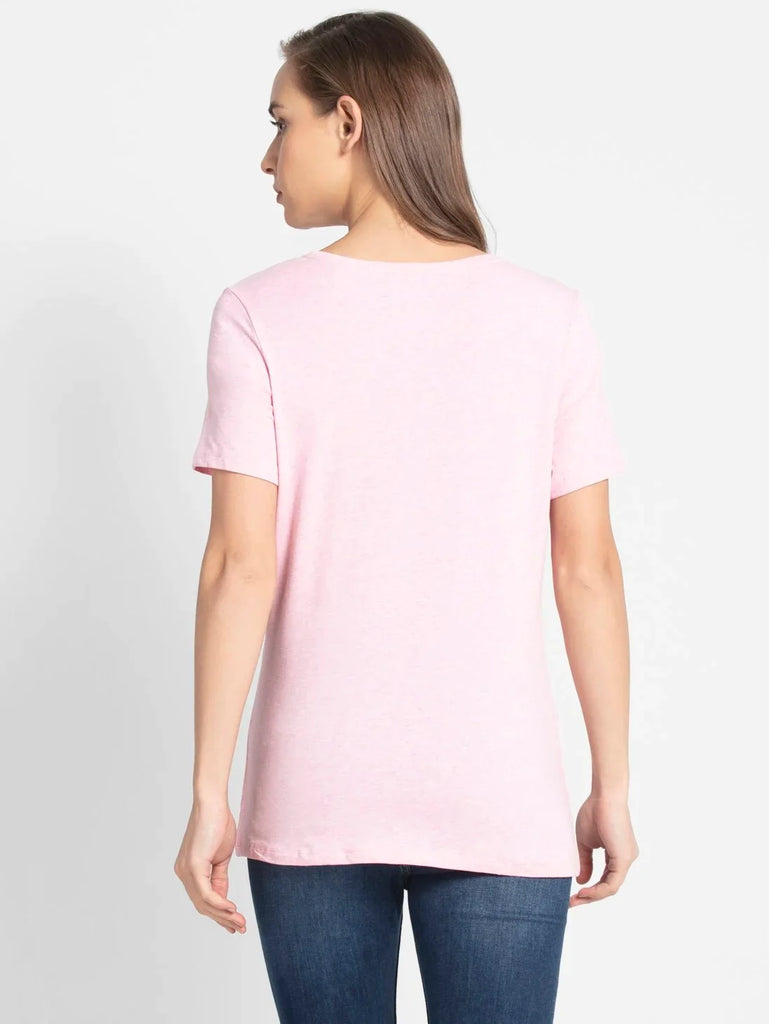 Pink lady melange print JOCKEY Women's Regular Fit Round Neck Half Sleeve T-Shirt