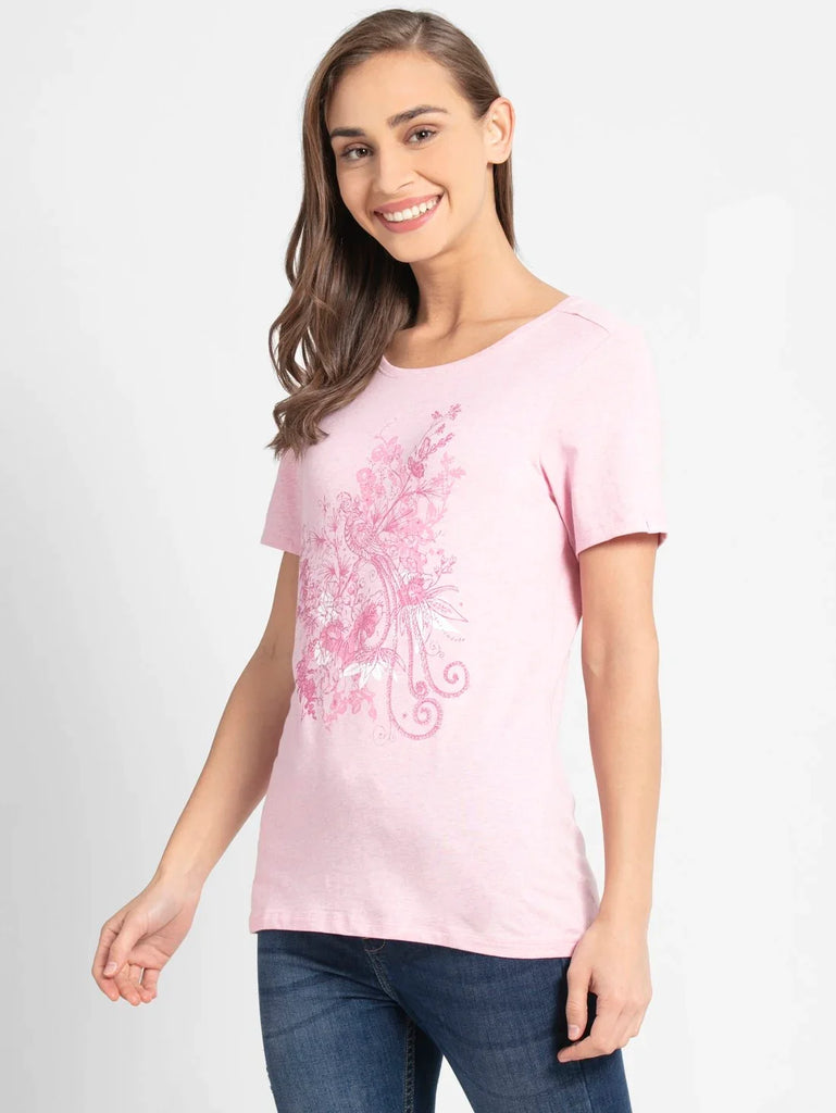 Pink lady melange print JOCKEY Women's Regular Fit Round Neck Half Sleeve T-Shirt