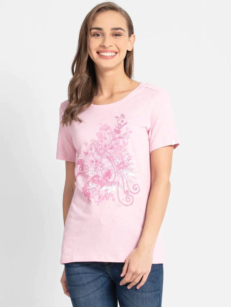 Pink lady melange print JOCKEY Women's Regular Fit Round Neck Half Sleeve T-Shirt