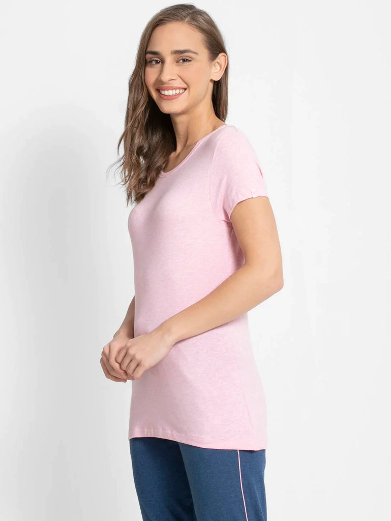 Pink Lady Melange JOCKEY Women's Regular Fit Solid Round Neck Half Sleeve T-Shirt