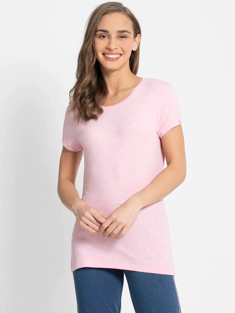 Pink Lady Melange JOCKEY Women's Regular Fit Solid Round Neck Half Sleeve T-Shirt