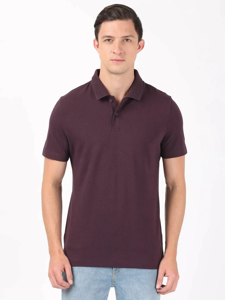 Plum Perfect Men's Cotton Rich Pique Fabric Solid Half Sleeve Polo T-Shirt