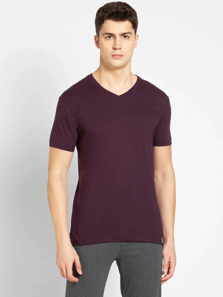 Plum Perfect JOCKEY Men's Solid V Neck Half Sleeve T-Shirt