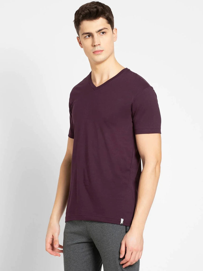 Plum Perfect JOCKEY Men's Solid V Neck Half Sleeve T-Shirt