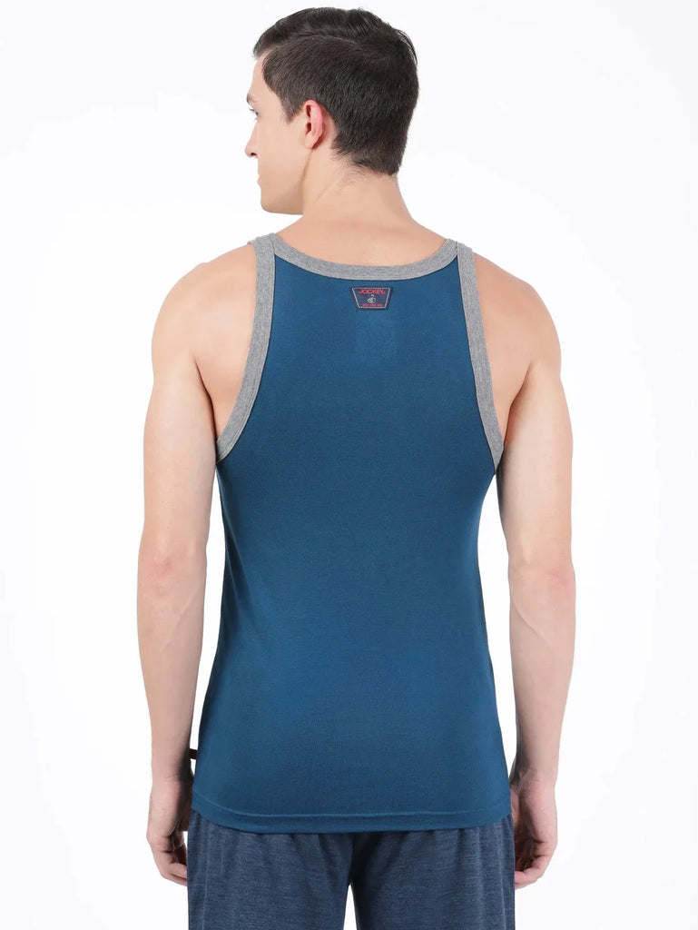 Poseidon with Assorted Bias Jockey Cotton Rib Square Neckline Gym Vest for Men