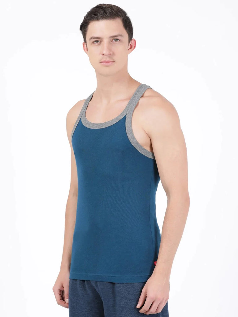 Poseidon with Assorted Bias Jockey Cotton Rib Square Neckline Gym Vest for Men