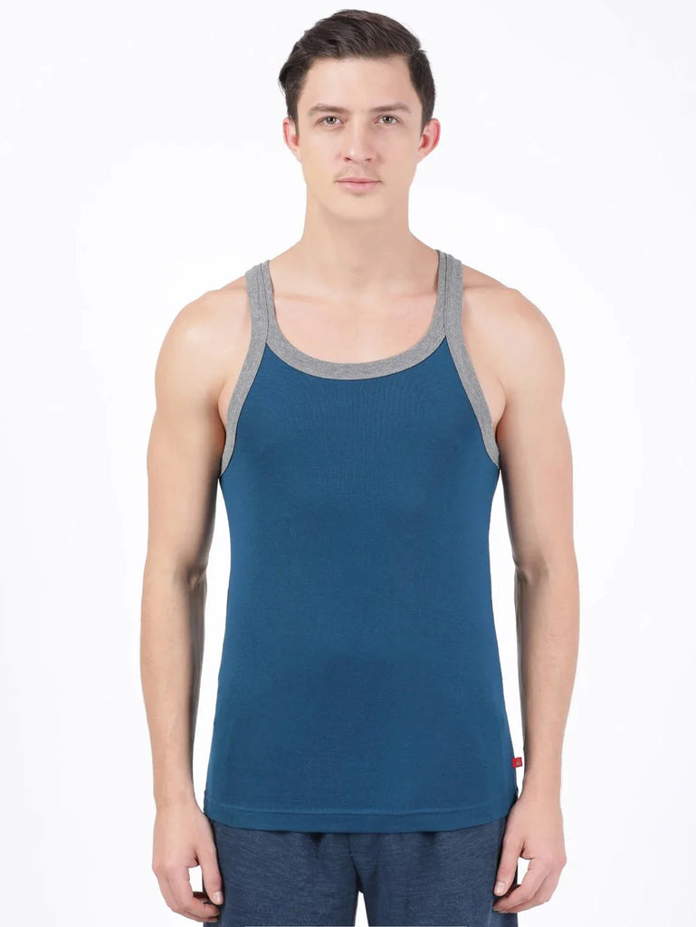 Poseidon with Assorted Bias Jockey Cotton Rib Square Neckline Gym Vest for Men