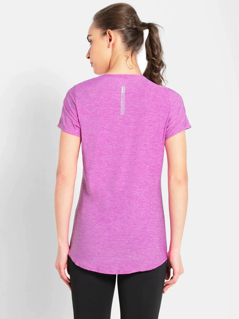 Purple Melange JOCKEY Women's Relaxed Solid Curved Hem Style Half Sleeve T-Shirt 