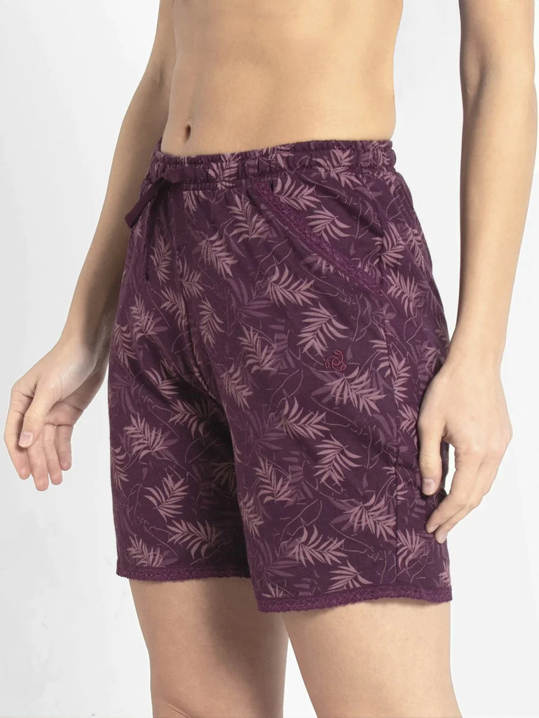 Purple Wine JOCKEY Women's Micro Modal Cotton Relaxed Fit Printed Shorts