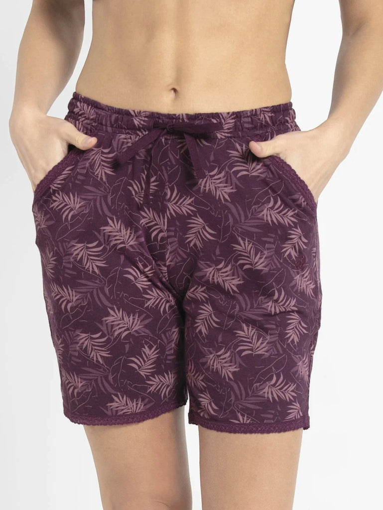 Purple Wine JOCKEY Women's Micro Modal Cotton Relaxed Fit Printed Shorts