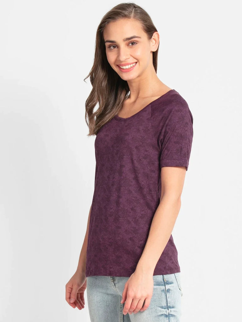 Purple Wine JOKCEY Women's Round Neck Half Sleeve T-Shirt 