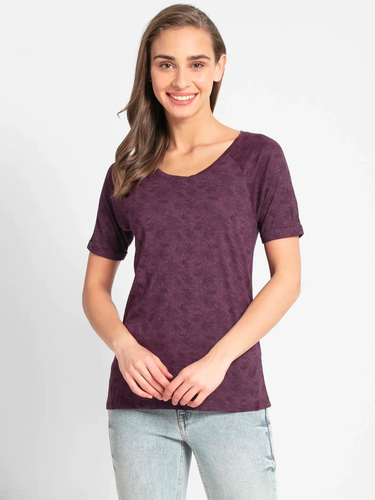 Purple Wine JOKCEY Women's Round Neck Half Sleeve T-Shirt 