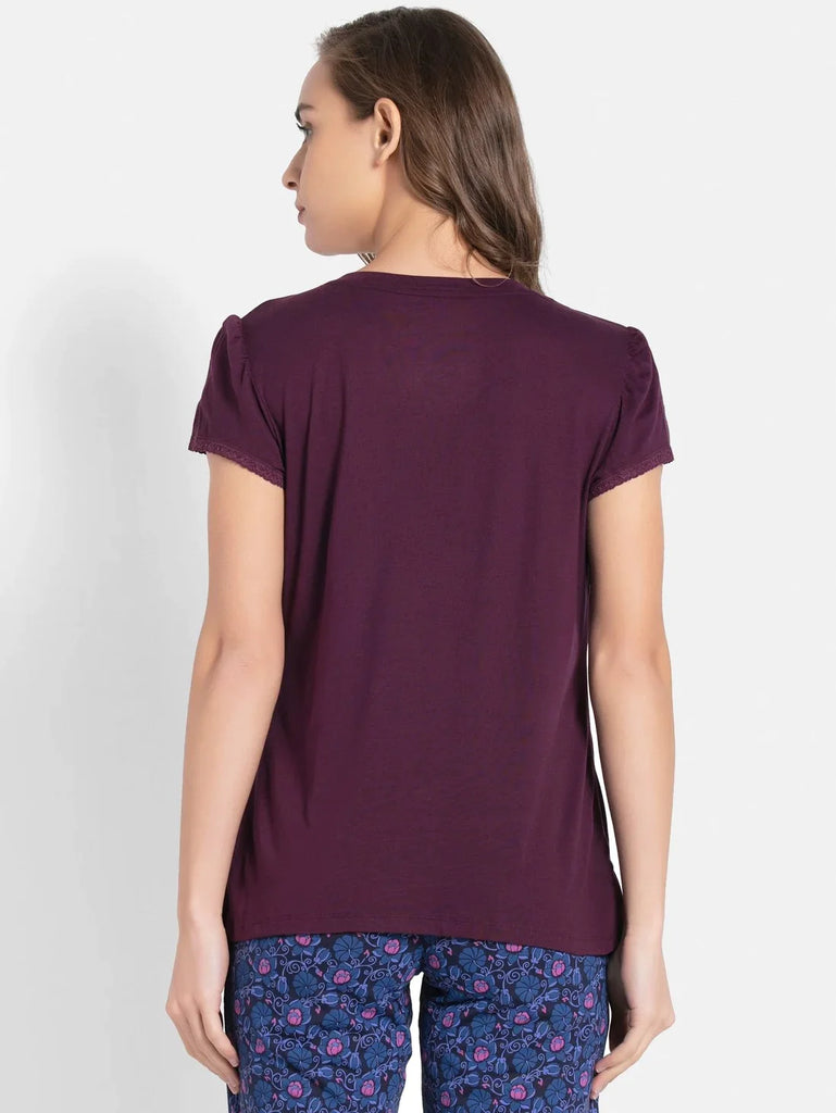 Purple Wine JOCKEY Women's Solid V Neck Half Sleeve T-Shirt