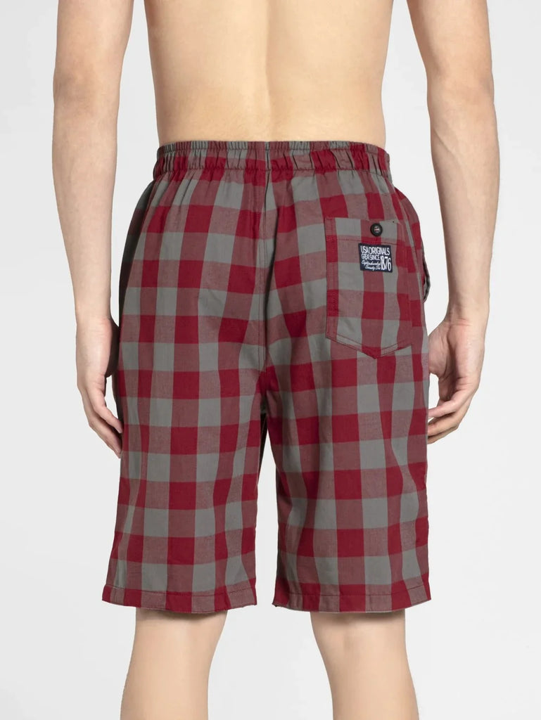 Red & Charcoal JOCKEY Men's Regular Fit Printed Bermuda