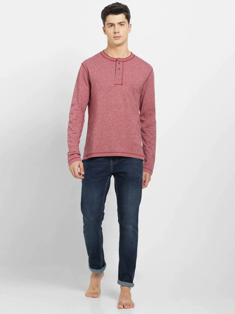 Red Grindle JOCKEY Men's Solid Full Sleeve Henley T-Shirt 