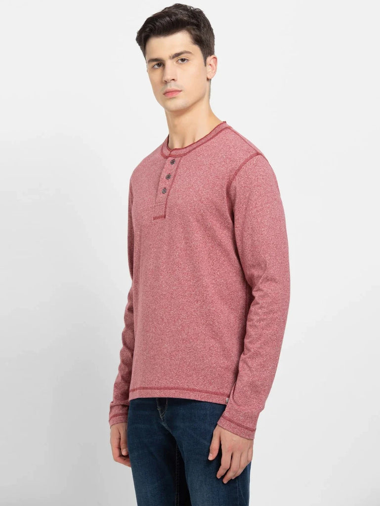 Red Grindle JOCKEY Men's Solid Full Sleeve Henley T-Shirt 