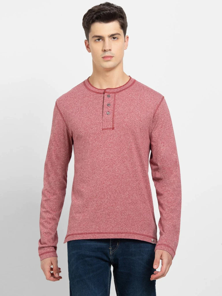 Red Grindle JOCKEY Men's Solid Full Sleeve Henley T-Shirt 