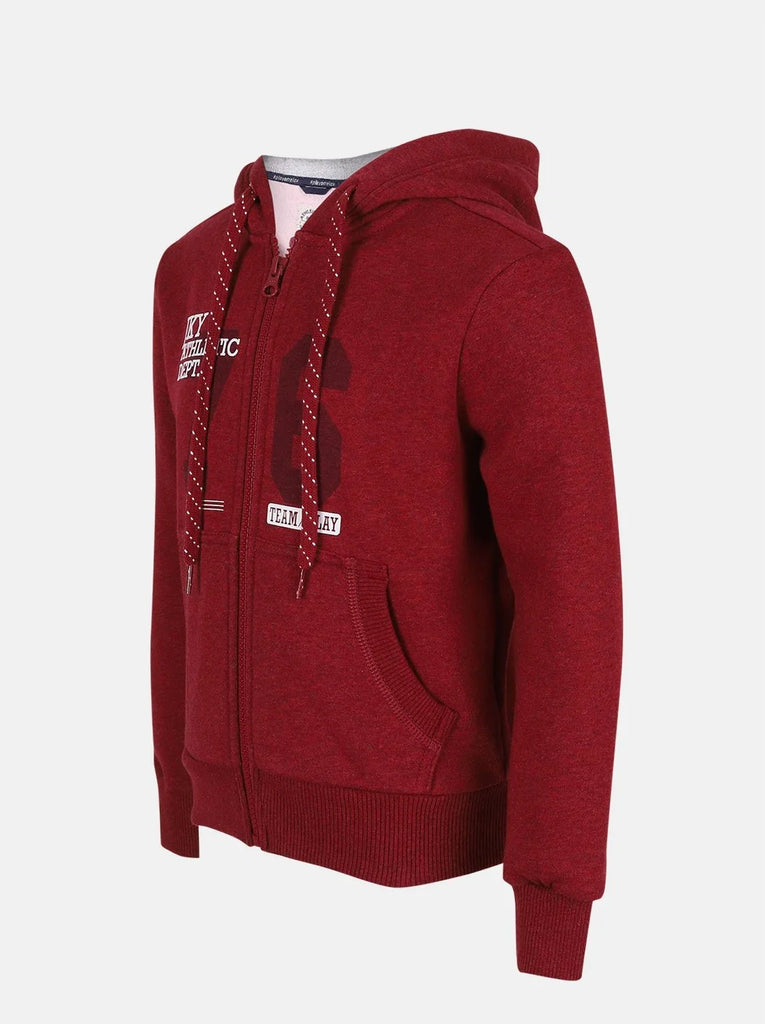 Red Melange Jockey Boy's Super Combed Cotton Rich Fleece Fabric Graphic Printed Full Sleeve Hoodie Jacket