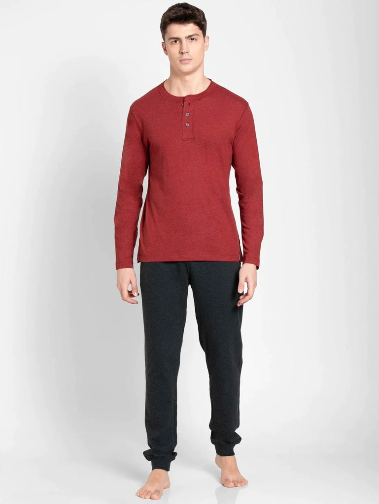 Red Melange JOCKEY Men's Solid Full Sleeve Henley T-Shirt 