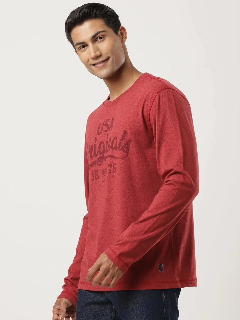 Red Melange JOCKEY Men's Solid Full Sleeve T-Shirt