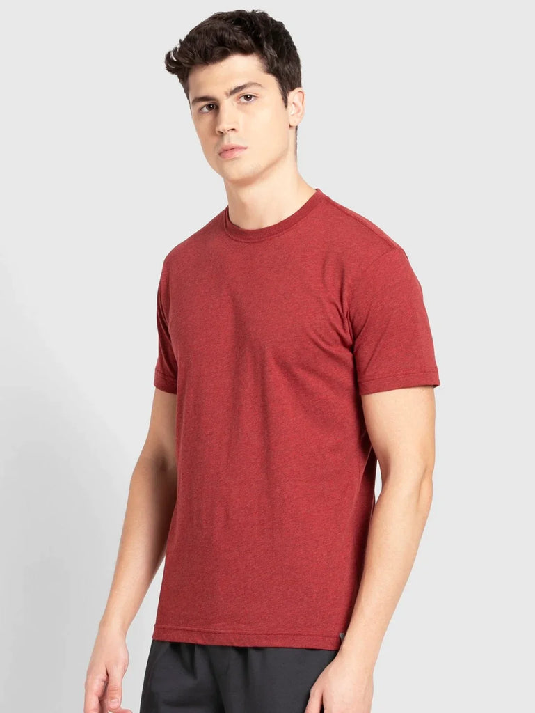 Red Melange JOCKEY Men's Printed Round Neck Half Sleeve T-Shirt