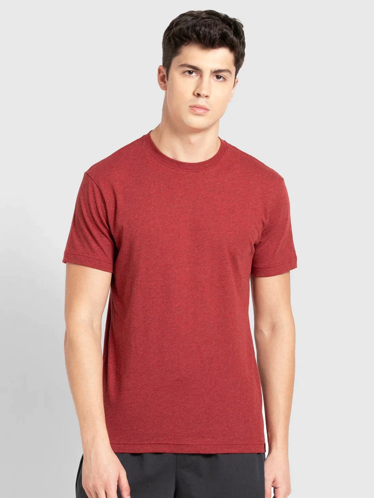 Red Melange JOCKEY Men's Printed Round Neck Half Sleeve T-Shirt