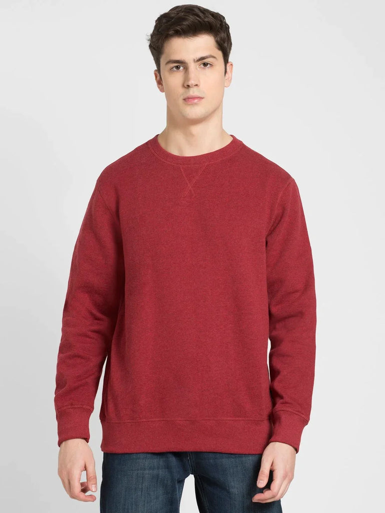 Red Melange JOCKEY Men's Super Combed Cotton Rich Fleece Fabric Sweatshirt