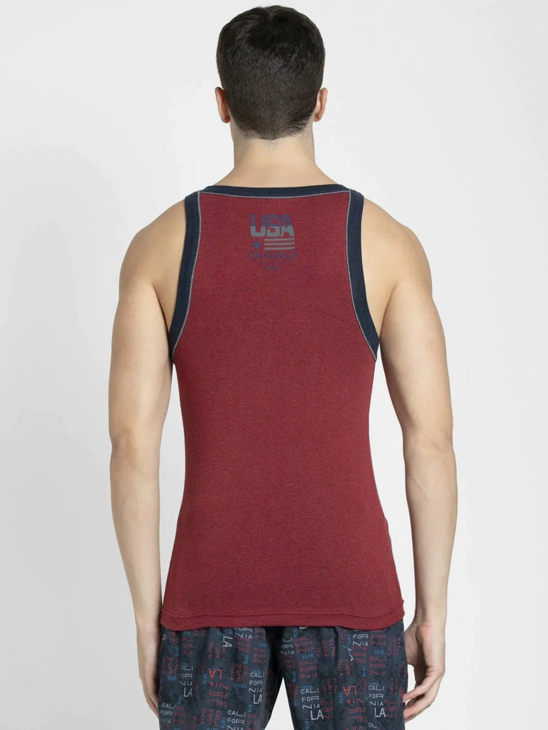 Red Melange Jockey Cotton Rib Square Neckline Gym Vest  for Men