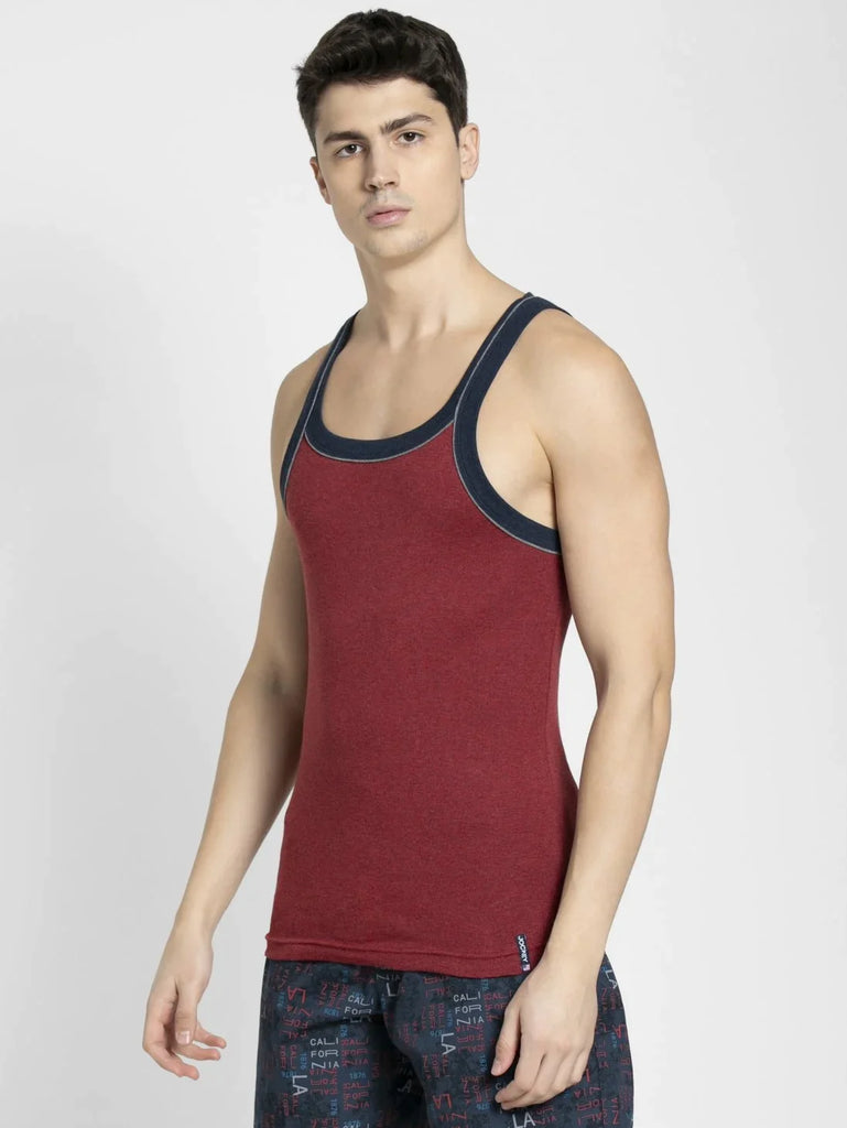 Red Melange Jockey Cotton Rib Square Neckline Gym Vest  for Men