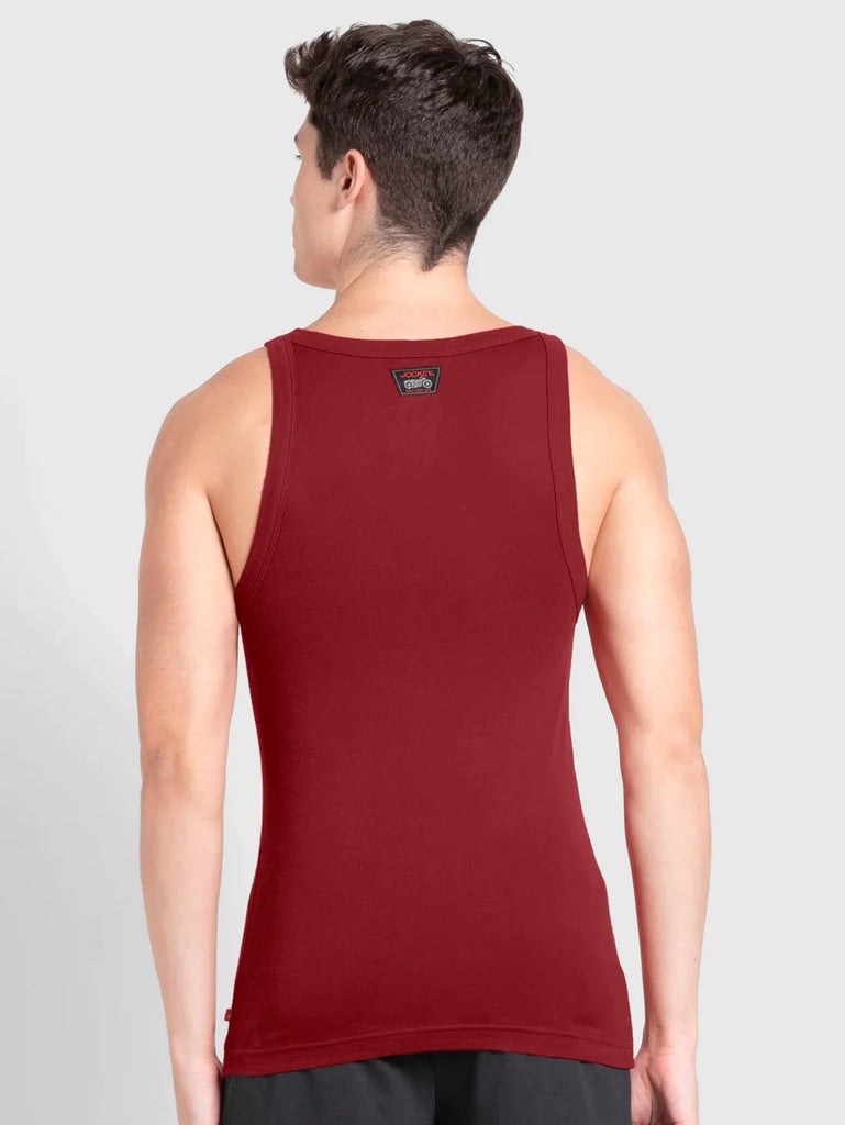 Red Pepper Jockey Cotton Rib Square Neckline Gym Vest  for Men