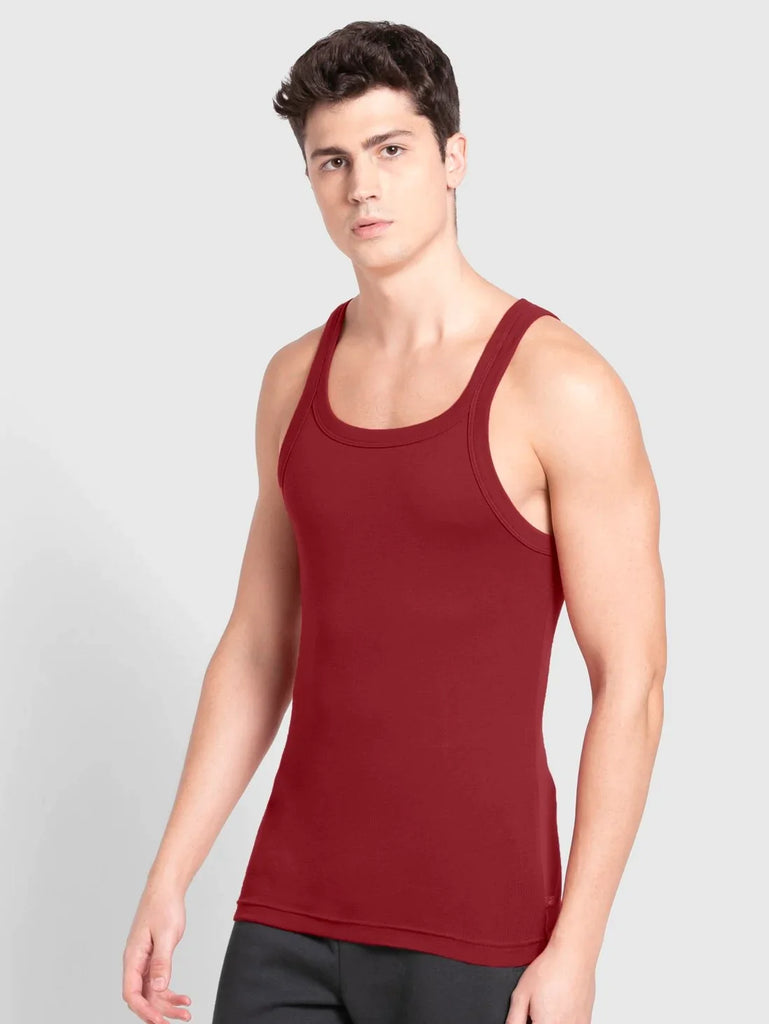 Red Pepper Jockey Cotton Rib Square Neckline Gym Vest  for Men