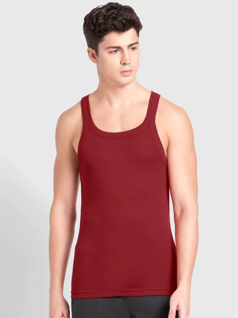 Red Pepper Jockey Cotton Rib Square Neckline Gym Vest  for Men