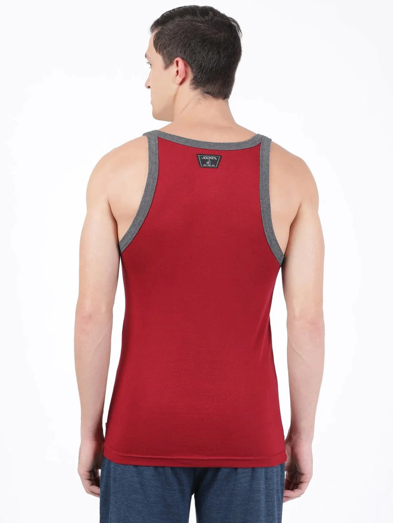 Red Pepper with Assorted Bias Jockey Cotton Rib Square Neckline Gym Vest for Men