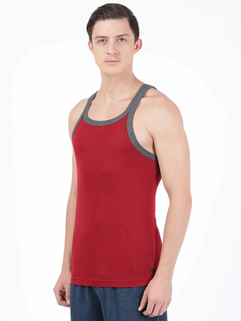 Red Pepper with Assorted Bias Jockey Cotton Rib Square Neckline Gym Vest for Men