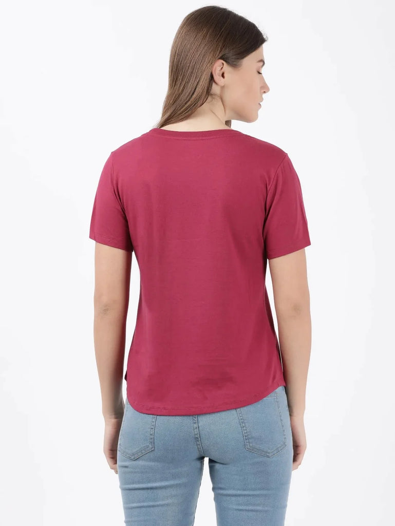 Red Plum JOCKEY Women's Relaxed Solid Curved Hem Style Half Sleeve T-Shirt