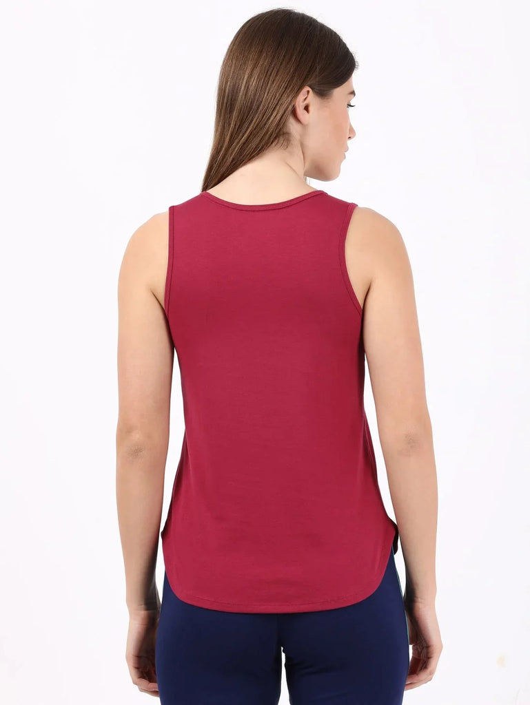 Red Plum  JOCKEY Women's Solid Curved Hem Styled Tank Top